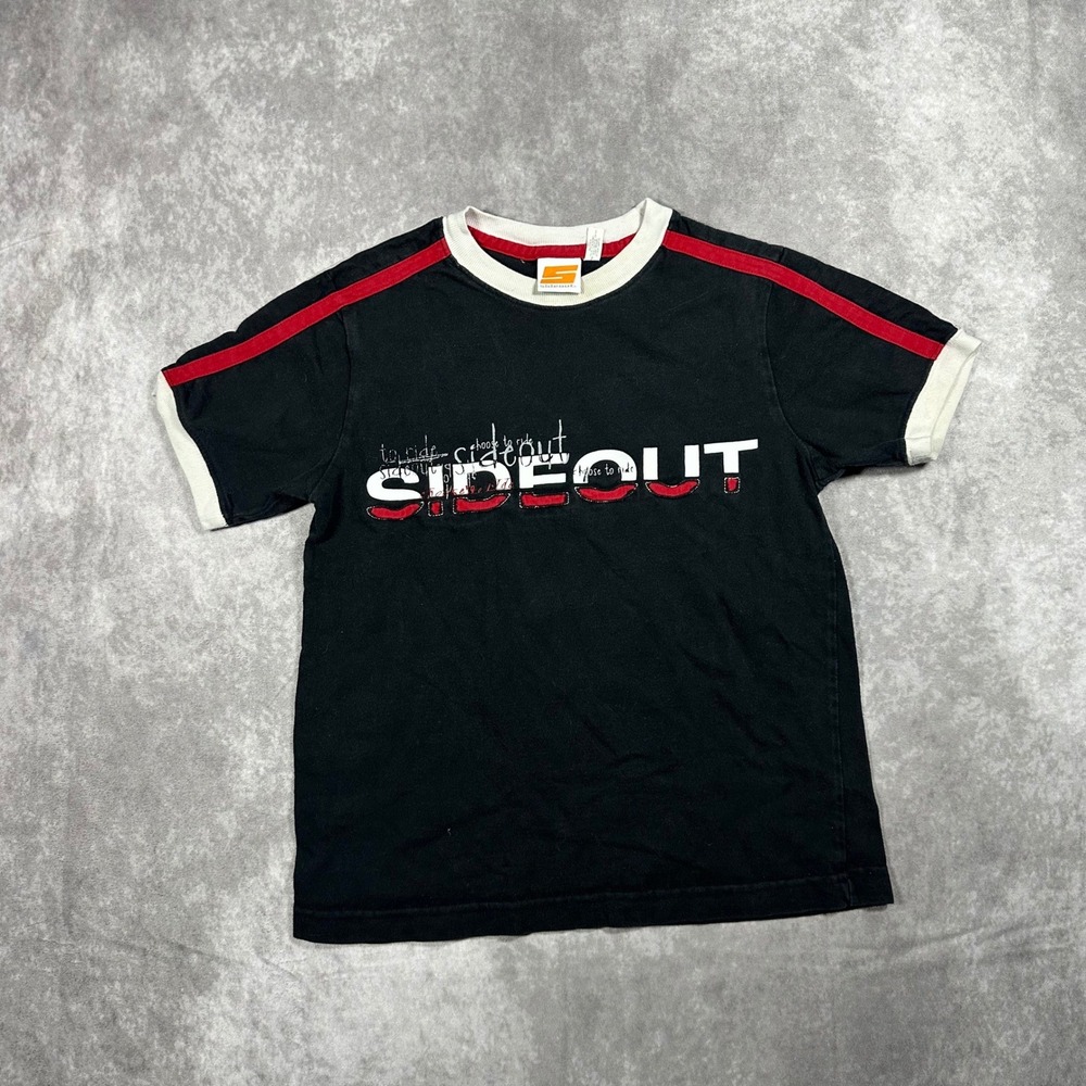 Vintage Sideout Kids Black Ringer T-Shirt Size S 8 Graphic Logo Stripe Tee